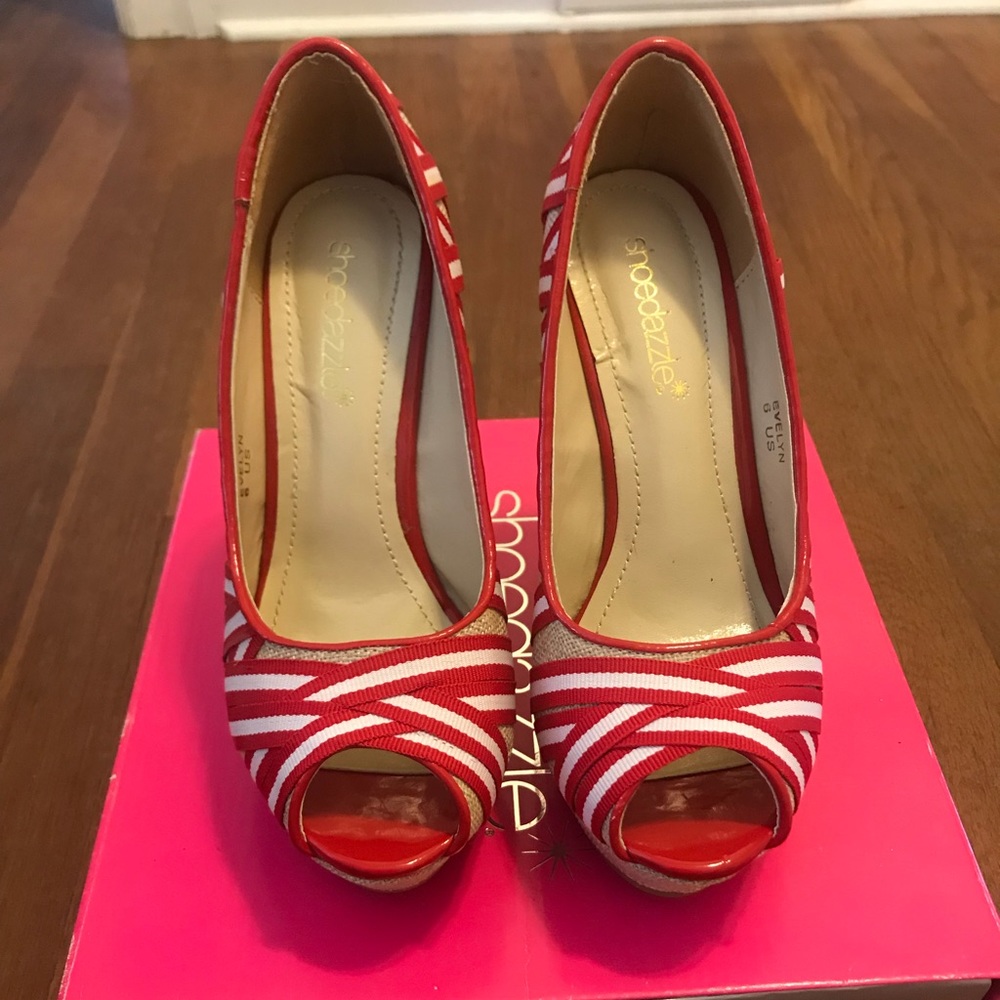 Red & white “sailor” wedges